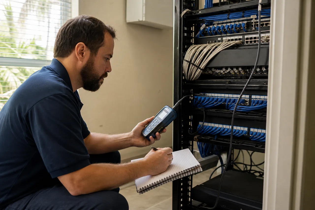 Organized business network rack and structured cabling